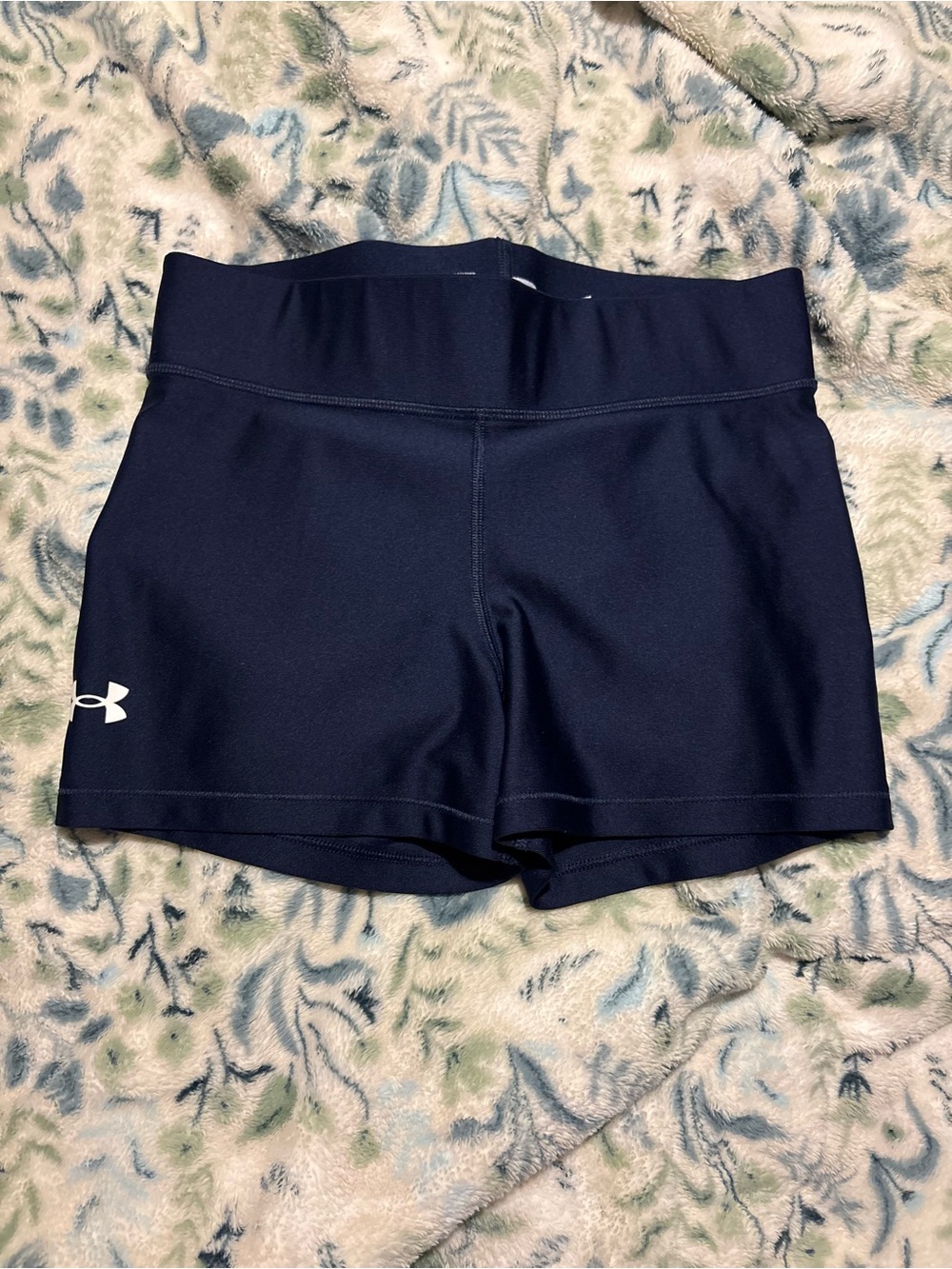 Under Armour Women's Dark Navy spandex Shorts with White Logo